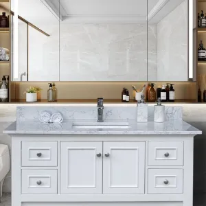 43"x 22" bathroom stone vanity top with undermount ceramic sink and single faucet hole