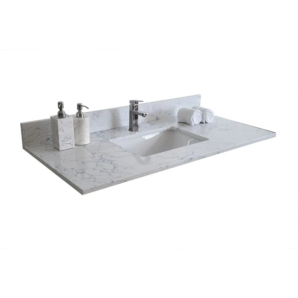 43"x 22" bathroom stone vanity top with undermount ceramic sink and single faucet hole