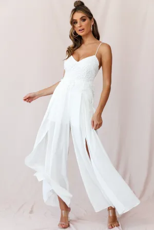 Ada Applique Embroidery Bust Wide Leg Jumpsuit White