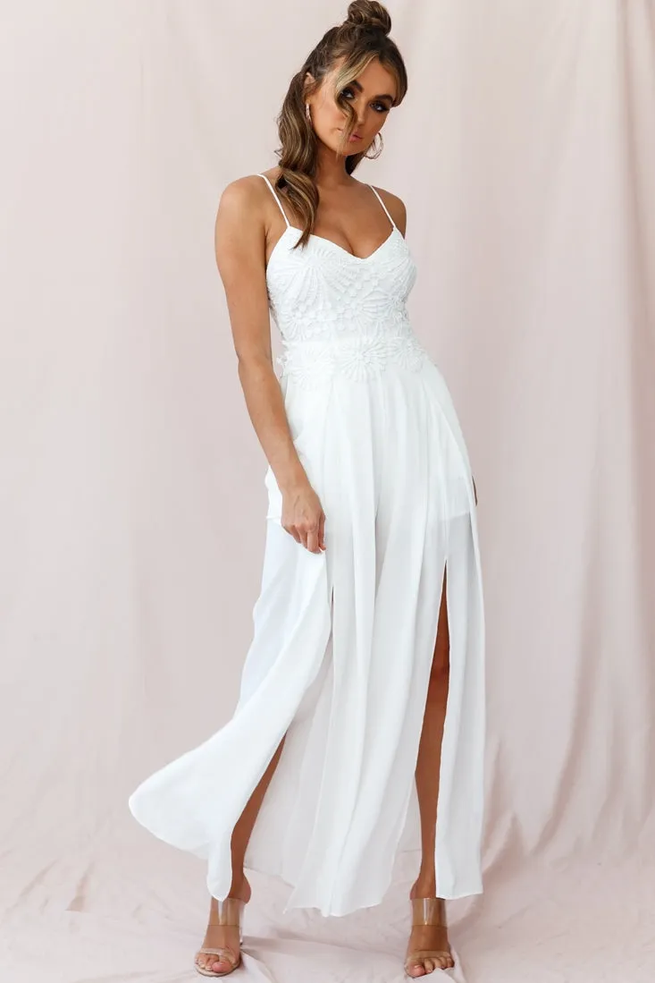 Ada Applique Embroidery Bust Wide Leg Jumpsuit White