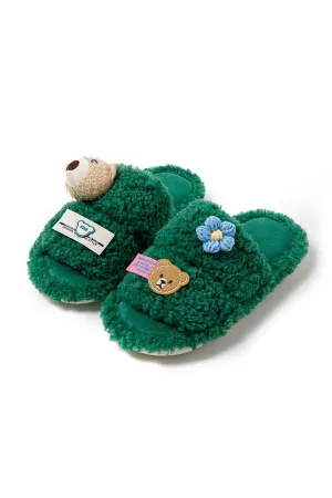 Amozae-Cute Bear Flower Slip-on Fuzzy Slippers