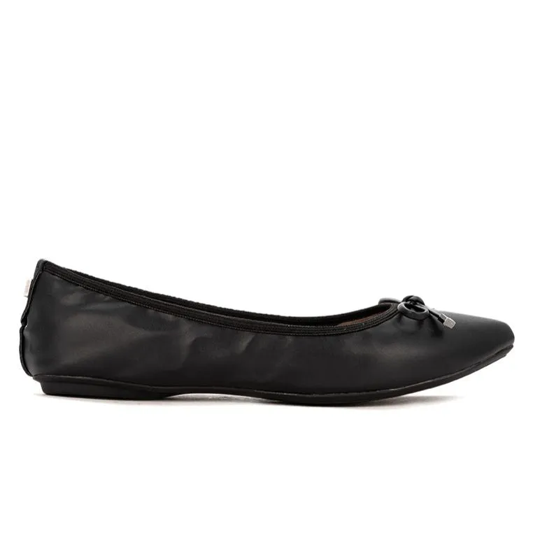 ANNIE Ballet Flat Shoes - Black Burnished Calf