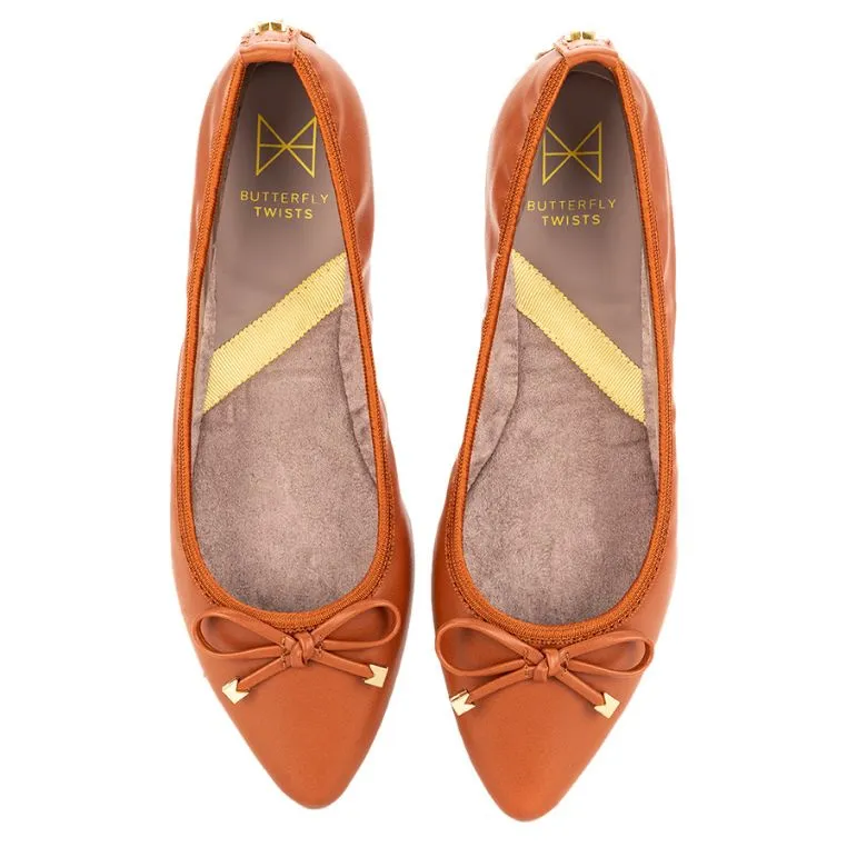 ANNIE Ballet Flat Shoes - Tan Burnished Calf