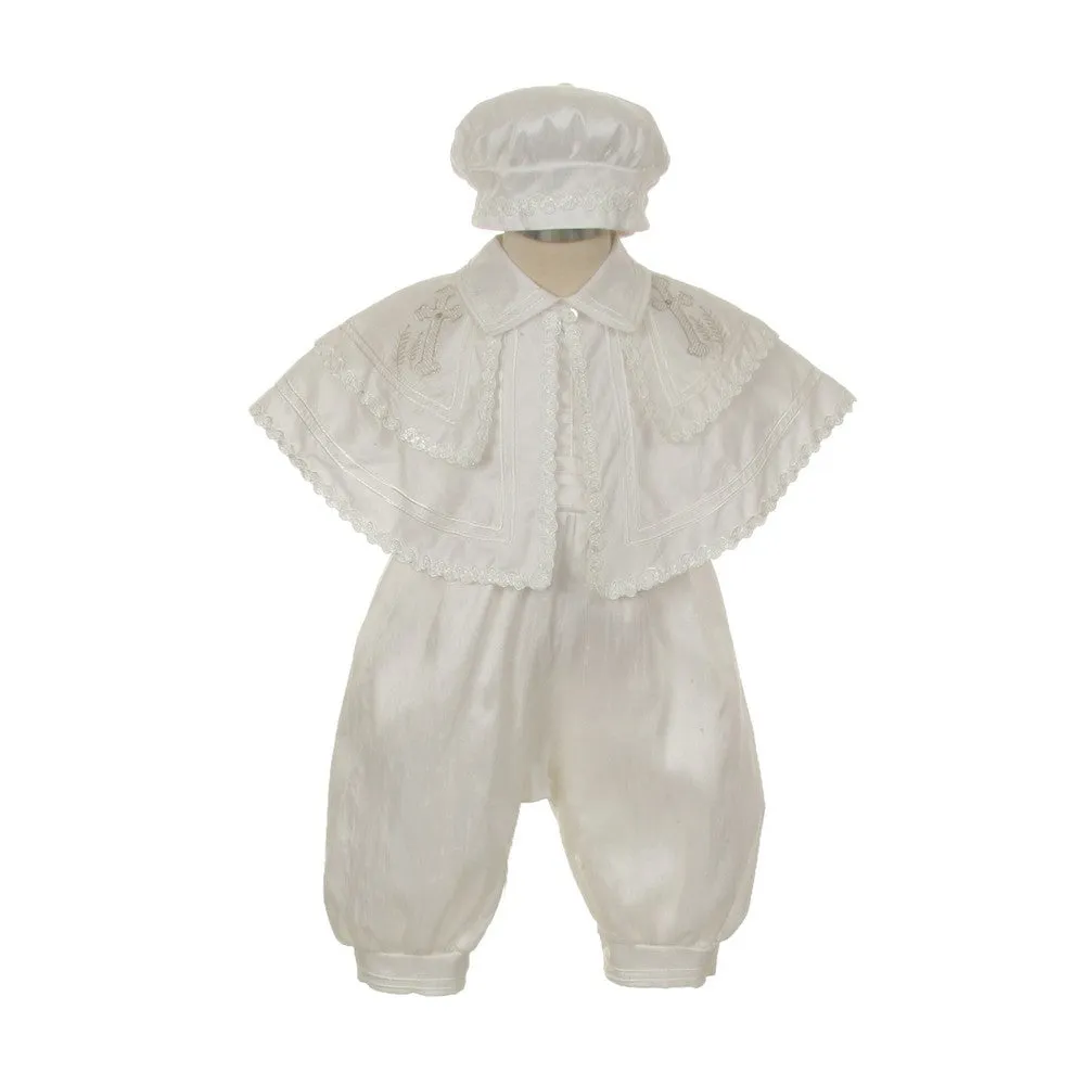 Baby Boys White Silk Cross Cape Hat Baptism Romper Jumpsuit 6-12M