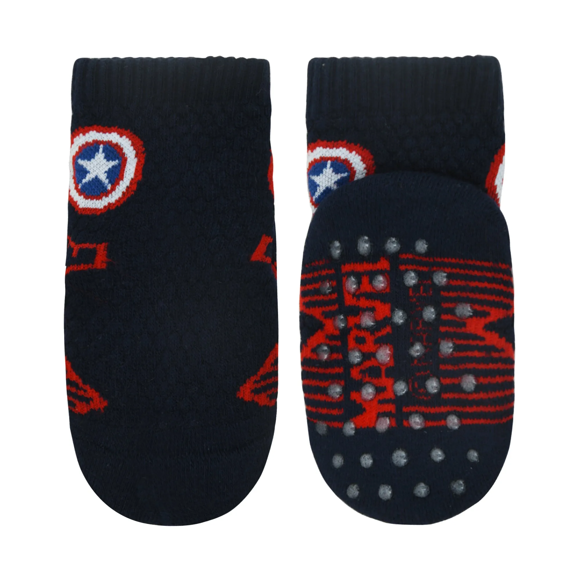 Balenzia x Marvel Anti-Skid Half Cushioned High Ankle socks for Kids- Captain America, Iron Man, Hulk (Pack of 3 Pairs/1U) (Green, Navy, White)