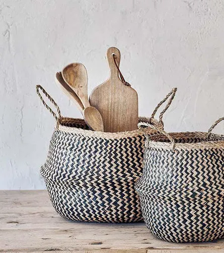 Black and Natural Zig Zag Seagrass Belly Basket