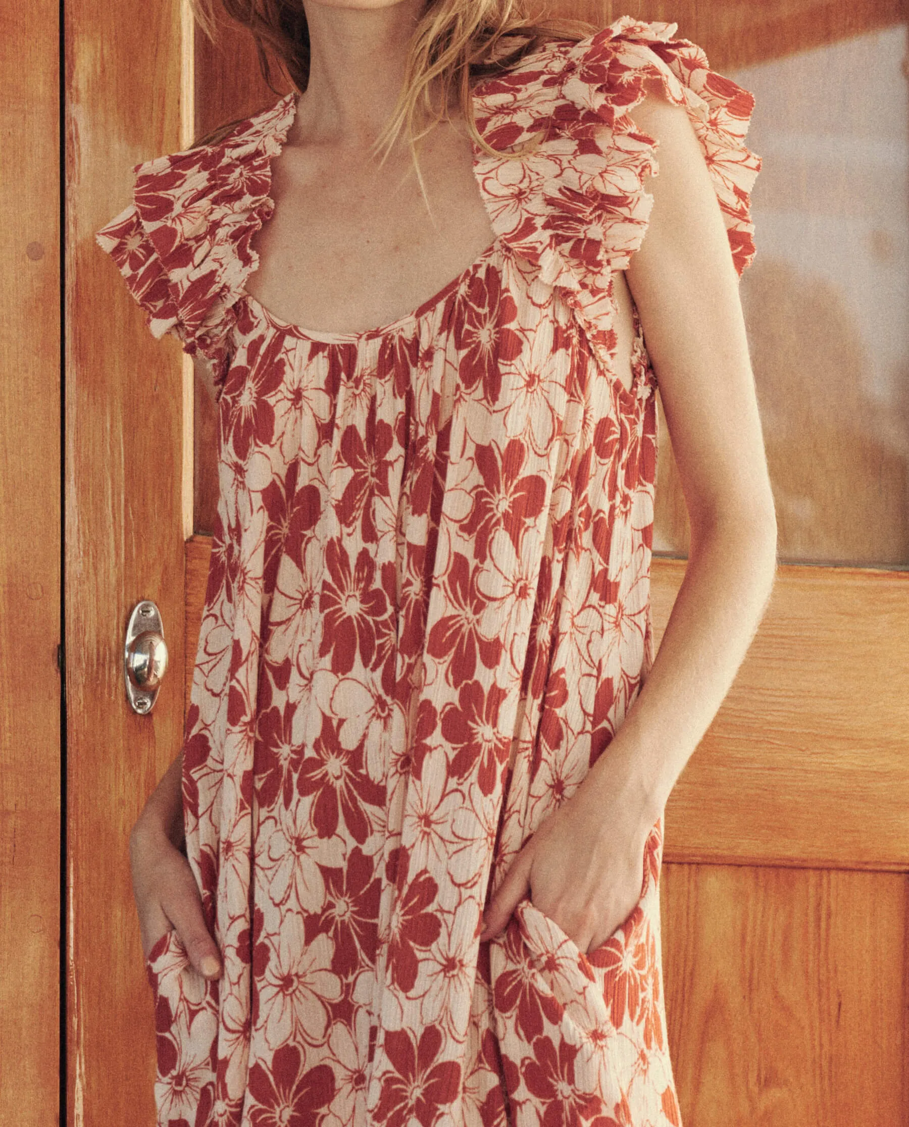 Cascade Dress ~ Burnt Red Hibiscus