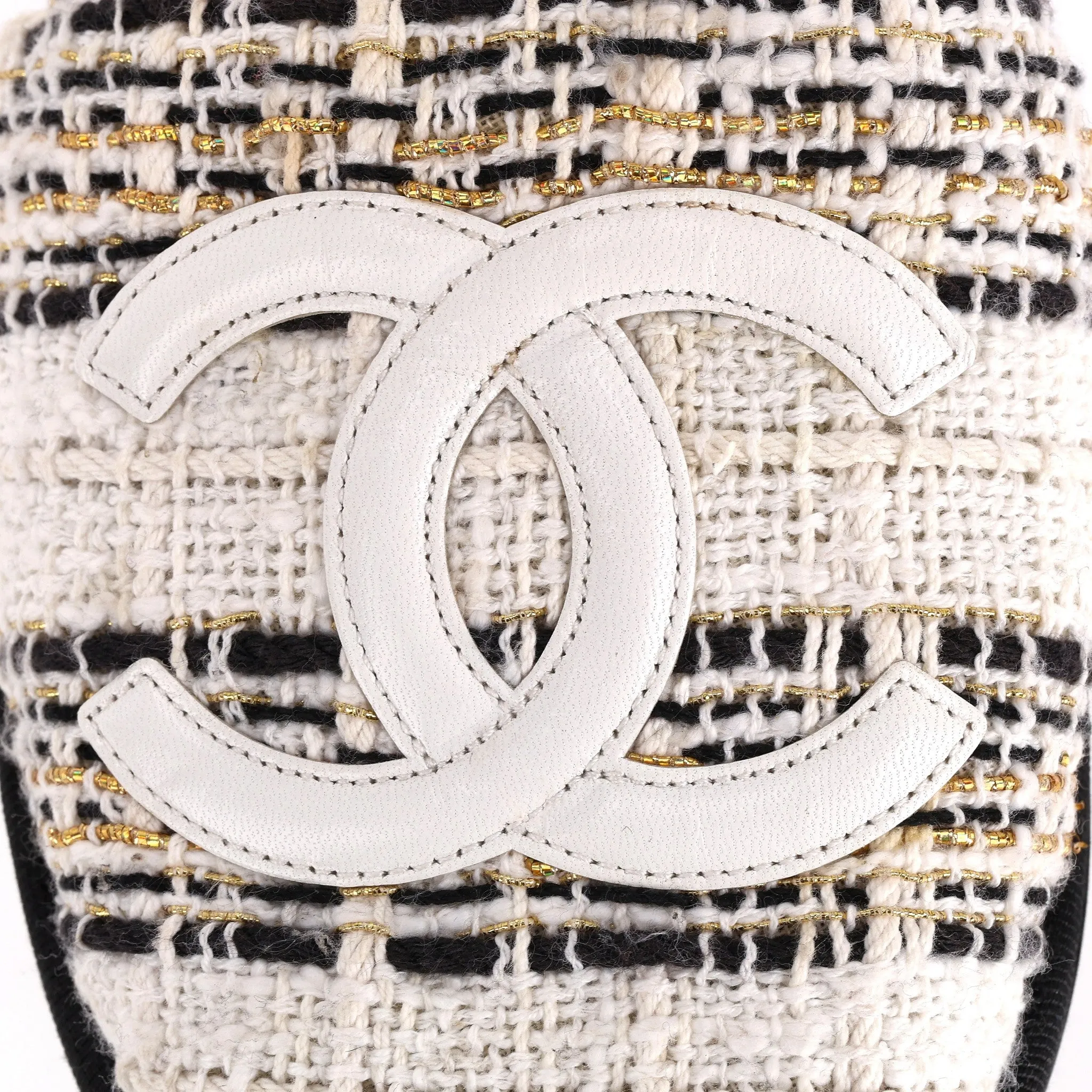 Chanel Fantasy Tweed 'CC' Logo Slippers. Size S