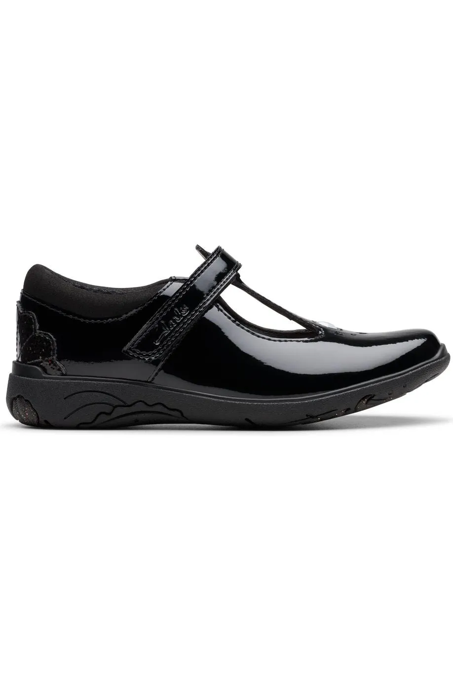 Clarks Relda Gem black patent school shoe