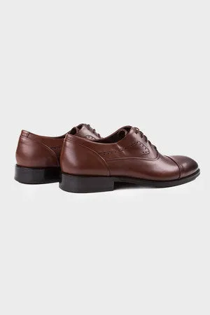 Classic 100% Genuine Leather Brown Cap Toe Lace-Up Shoes