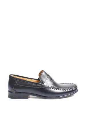 Classic Black Leather Penny Loafers-Wessi