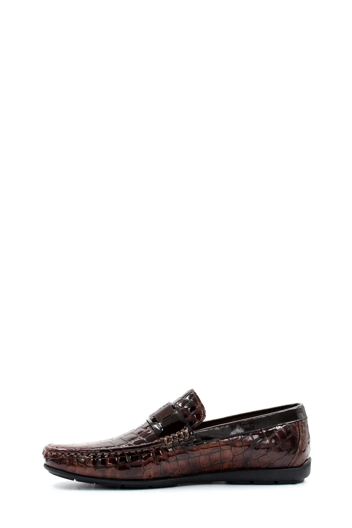 Crocodile Embossed Brown Leather Moccasins-Wessi