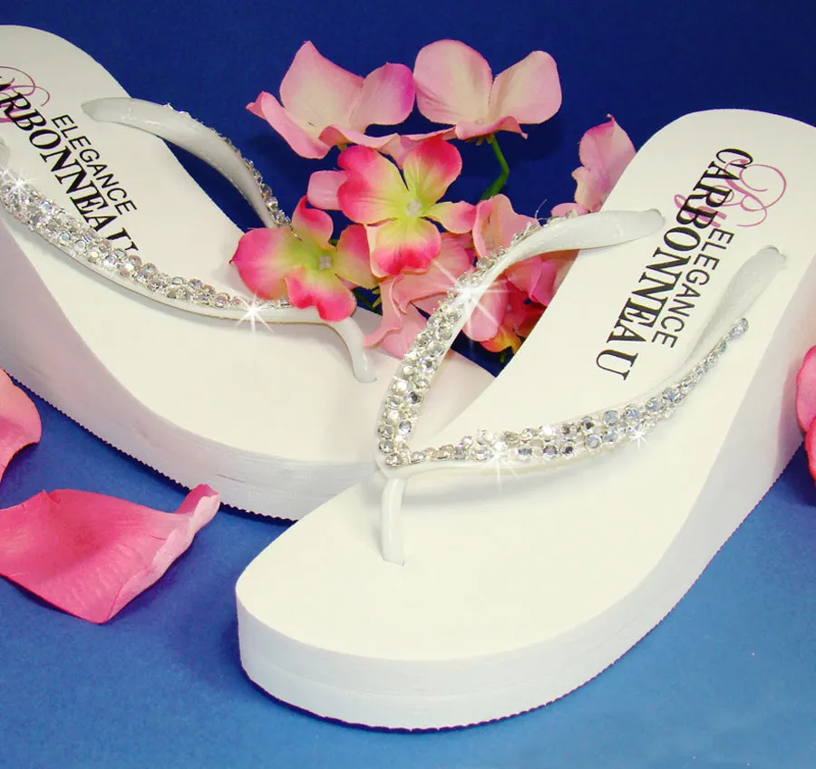 Crystals High Wedge Bridal Flip Flops - Ivory