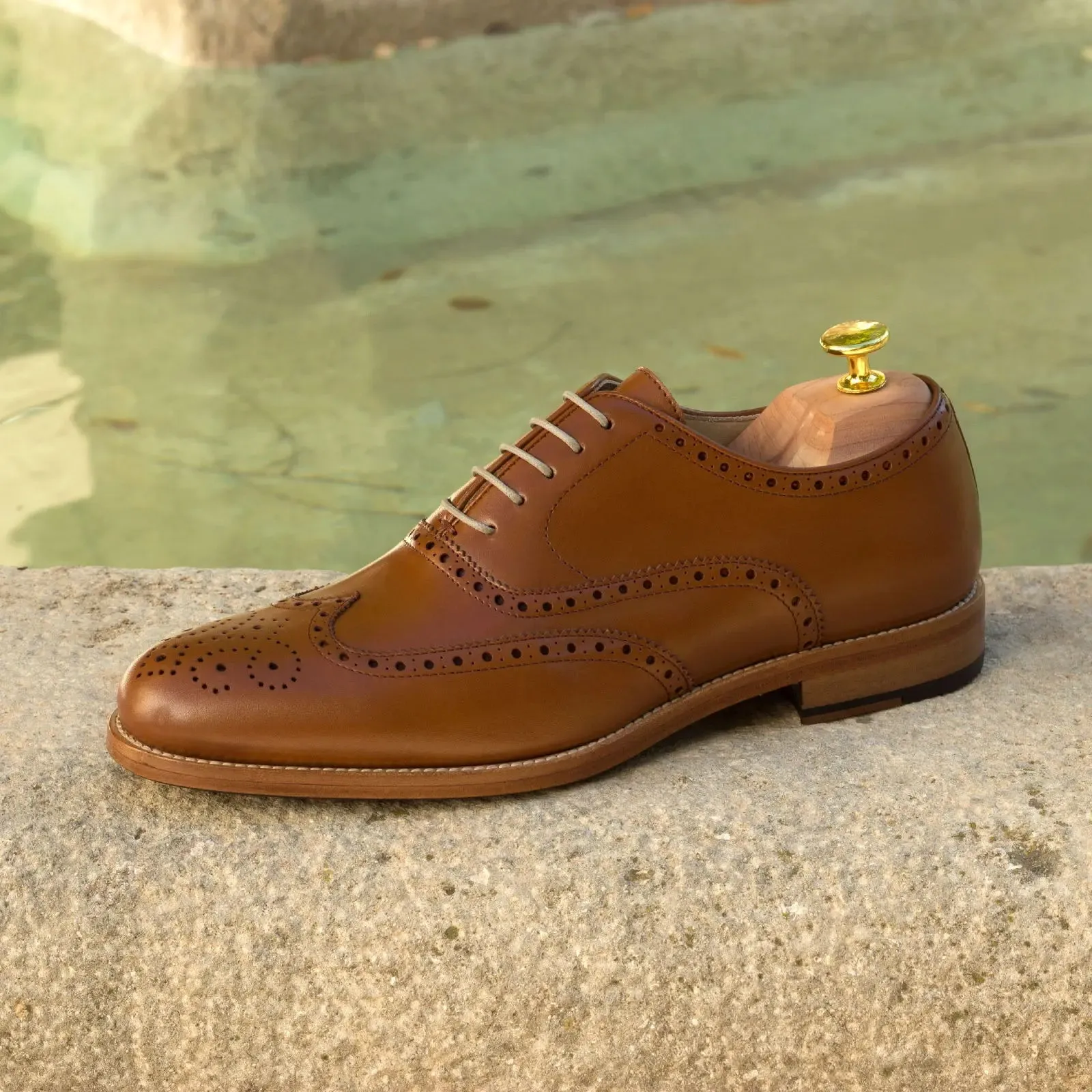 DapperFam Aeron in Cognac Men's Italian Leather Full Brogue