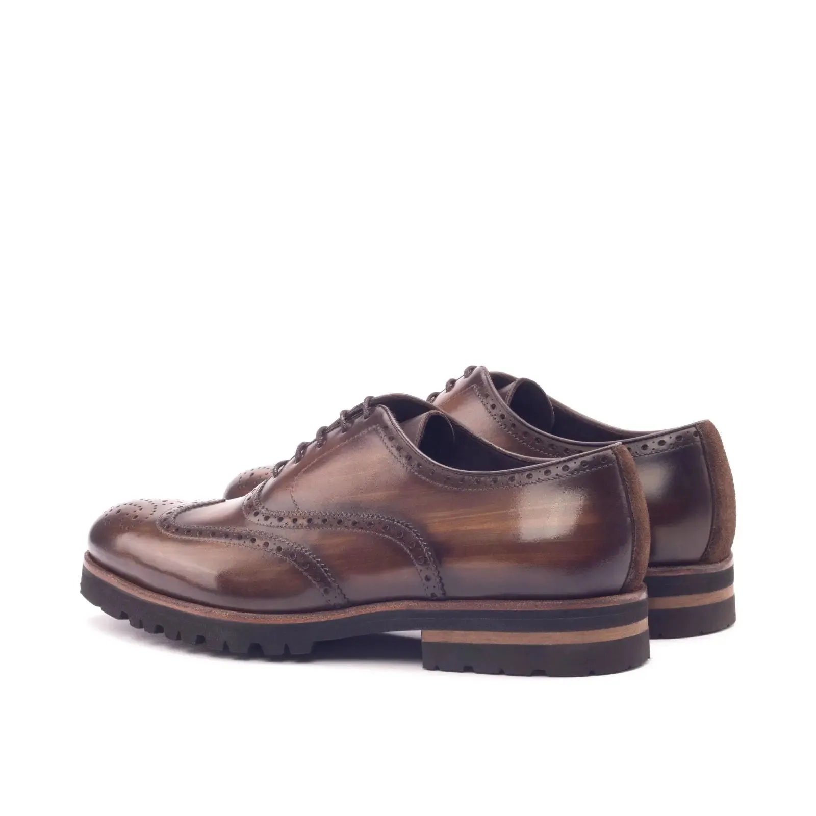 DapperFam Aeron in Med Brown / Brown Men's Lux Suede & Hand-Painted Patina Full Brogue