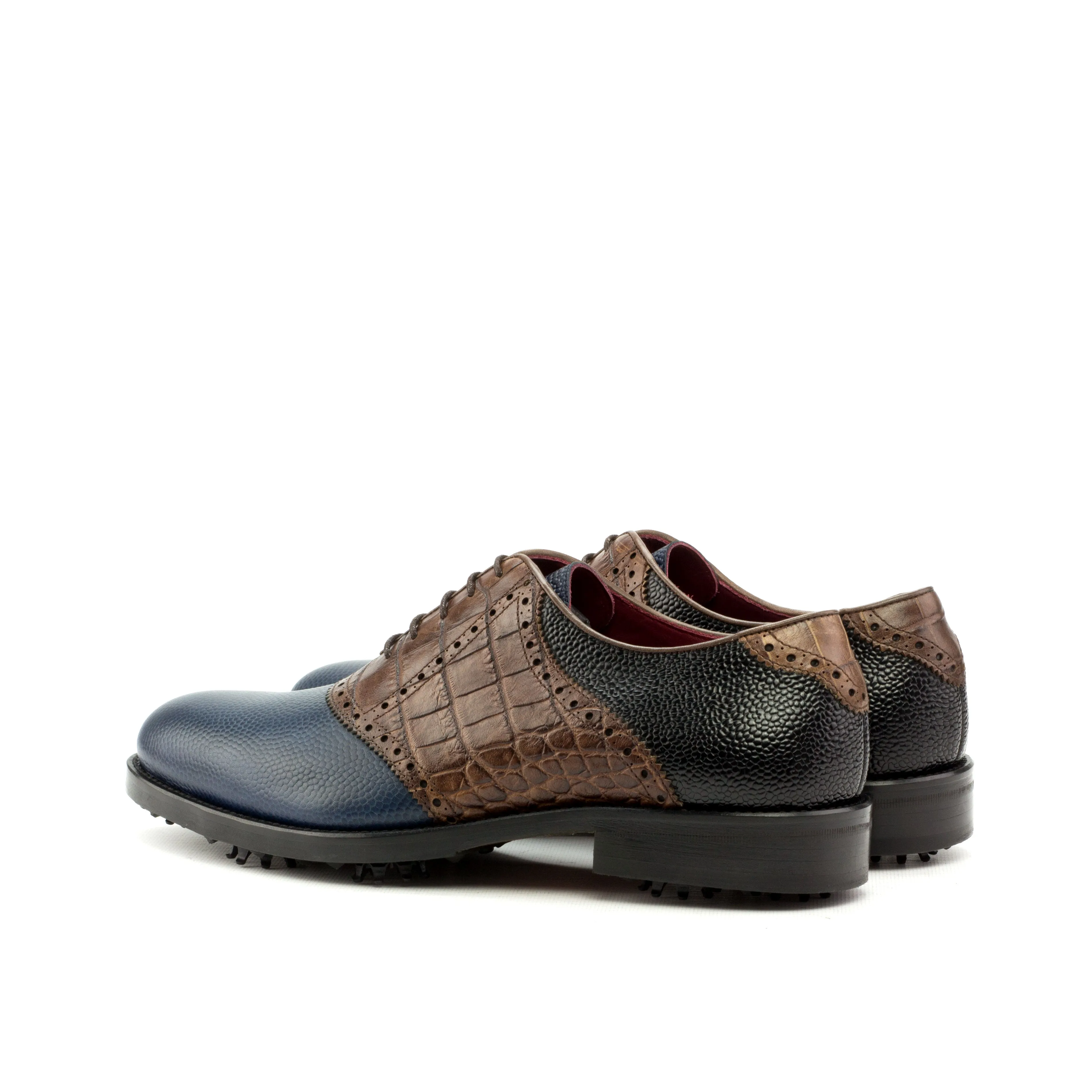 DapperFam Fabrizio Golf in Navy / Dark Brown / Black Men's Italian Croco Embossed Leather Saddle