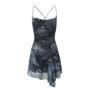 Dark Floral Asymmetrical Cami Dress