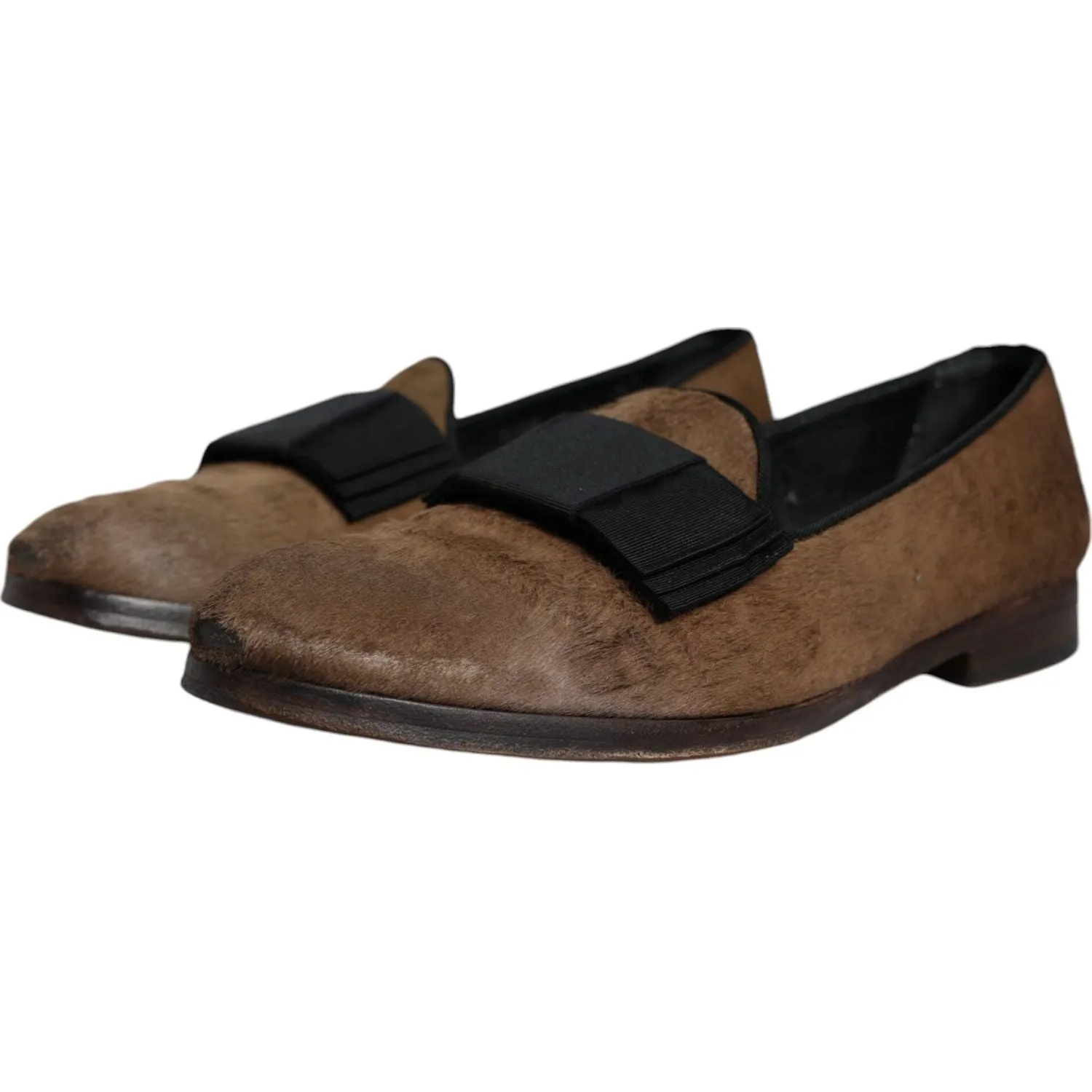 Dolce & Gabbana Brown Calf Hair Leather Loafers Formal Dress Shoes