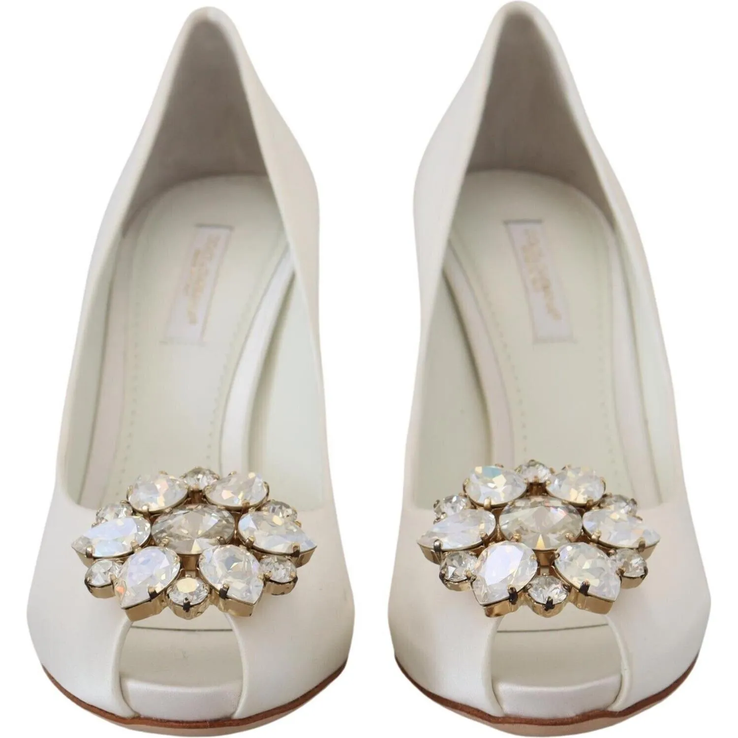 Dolce & Gabbana Crystal-Embellished White Peep Toe Heels