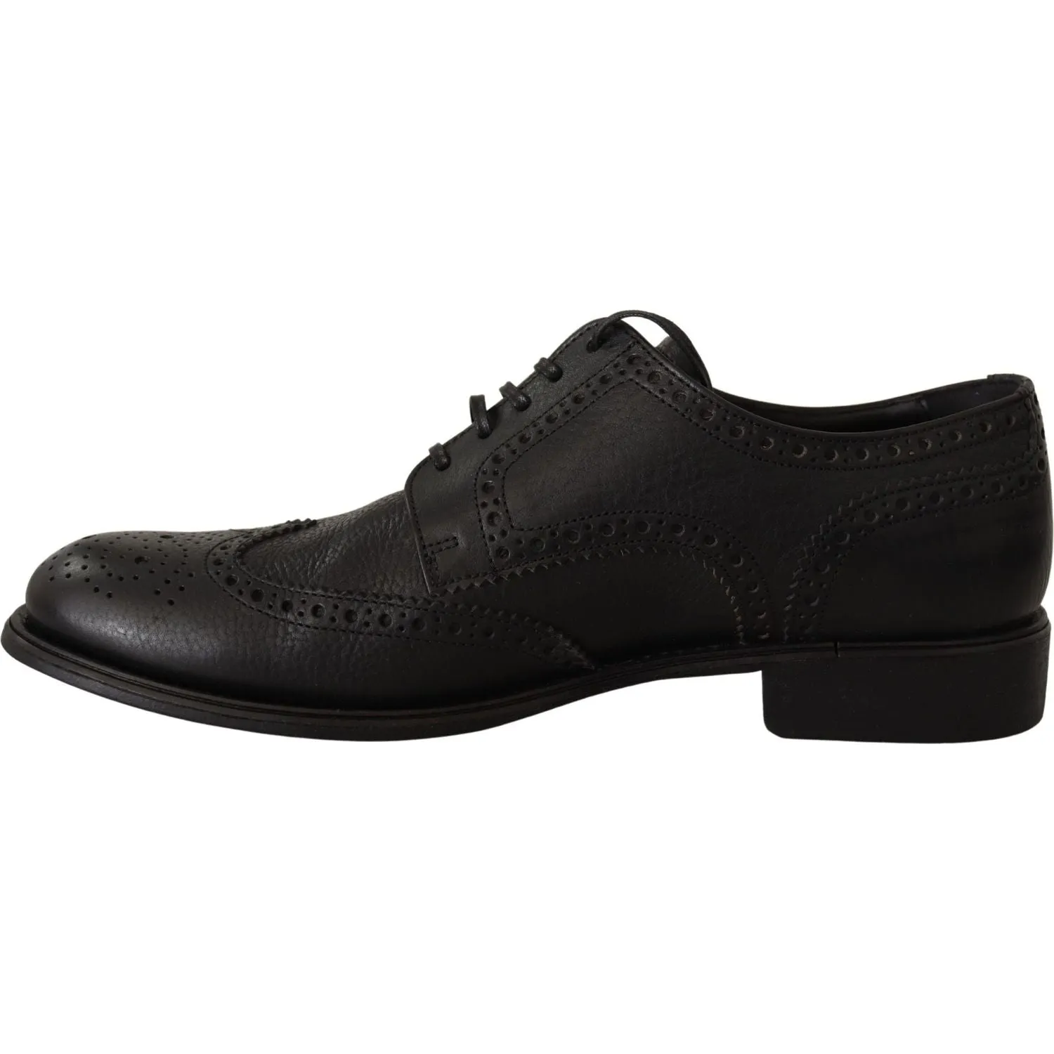 Dolce & Gabbana Elegant Black Leather Derby Wingtip Shoes