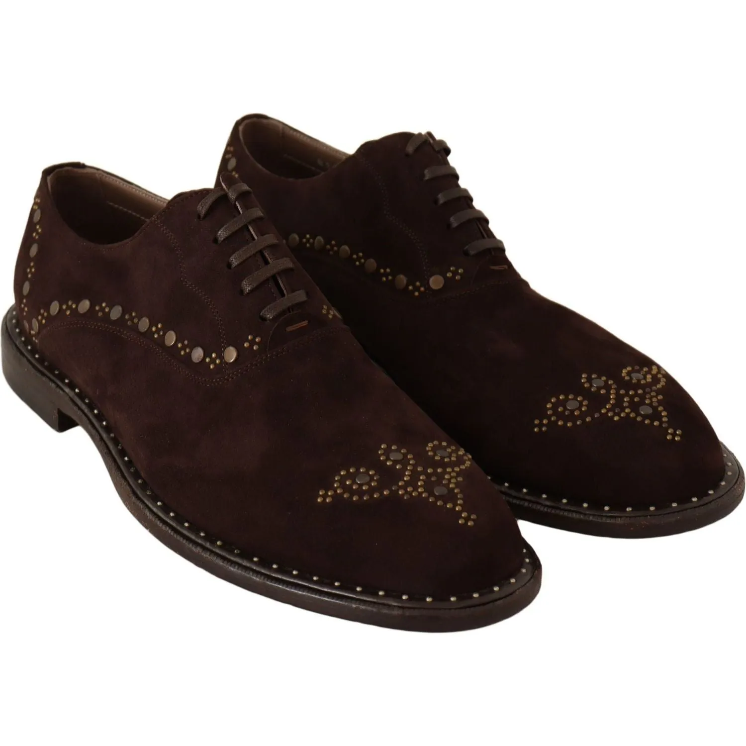 Dolce & Gabbana Elegant Brown Suede Studded Derby Shoes