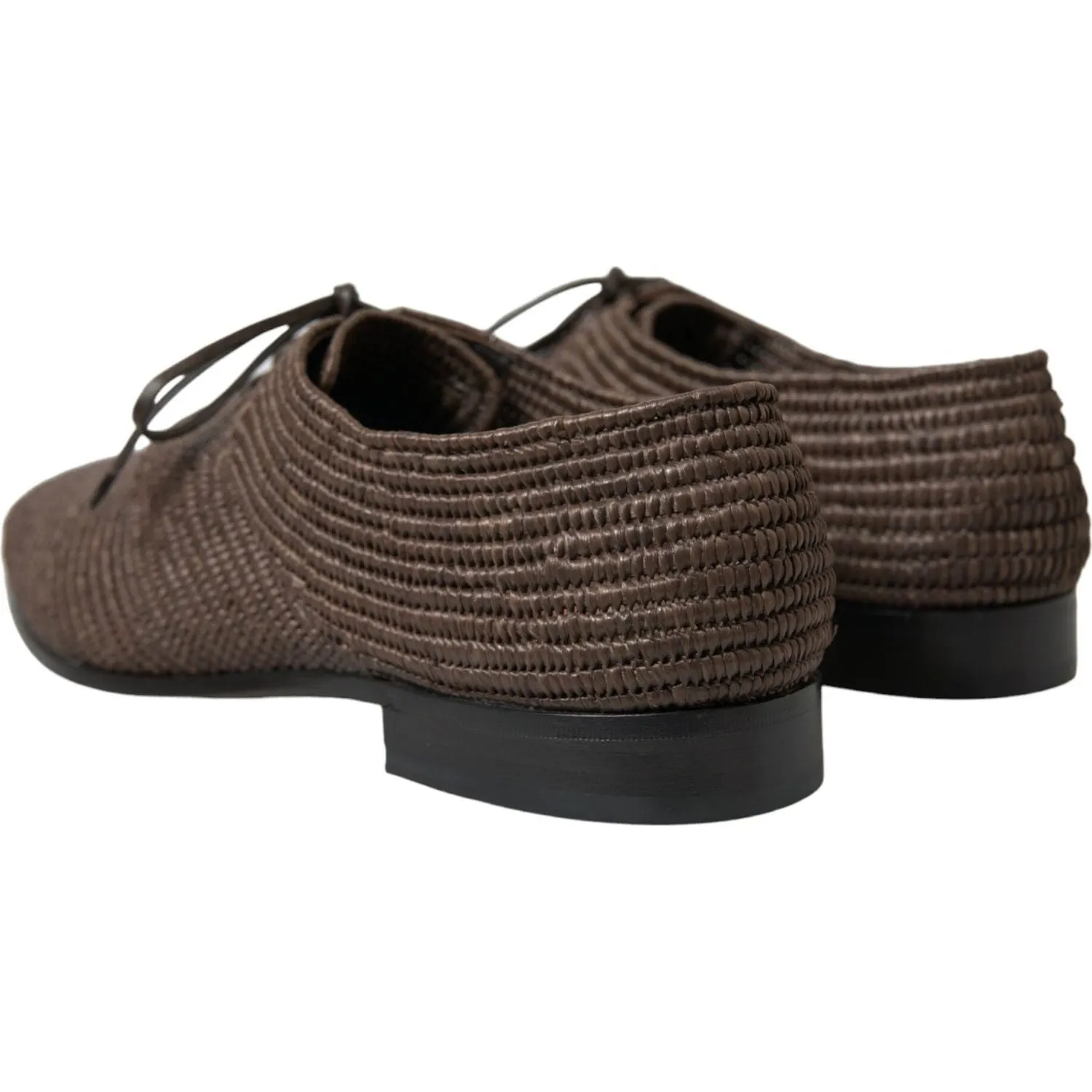 Dolce & Gabbana Elegant Raffia Upper Derby Shoes - Lace Up in Brown