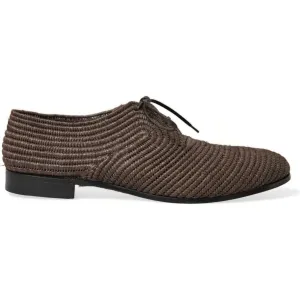 Dolce & Gabbana Elegant Raffia Upper Derby Shoes - Lace Up in Brown