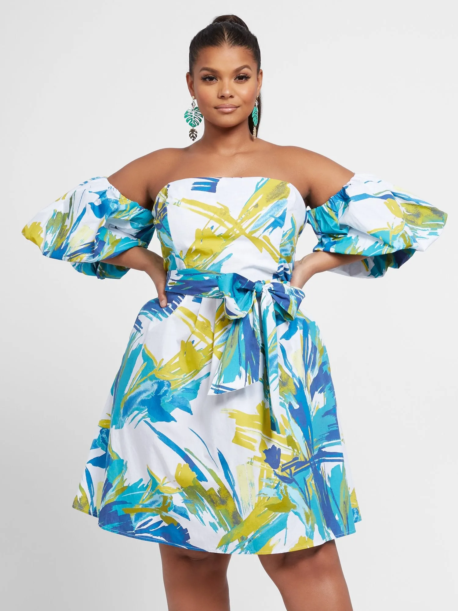 Elizabeth Watercolor Print Puff Sleeve Dress