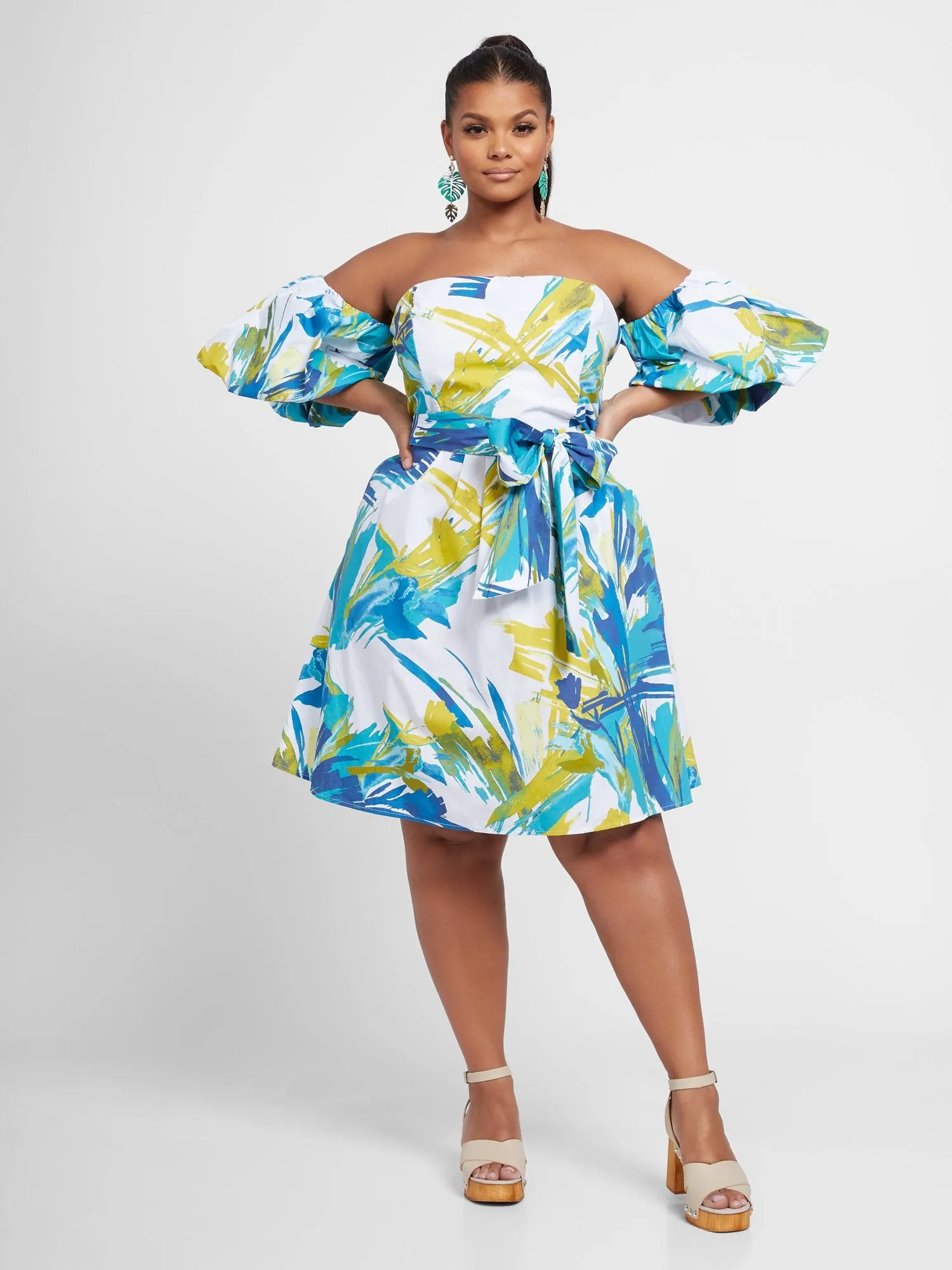 Elizabeth Watercolor Print Puff Sleeve Dress