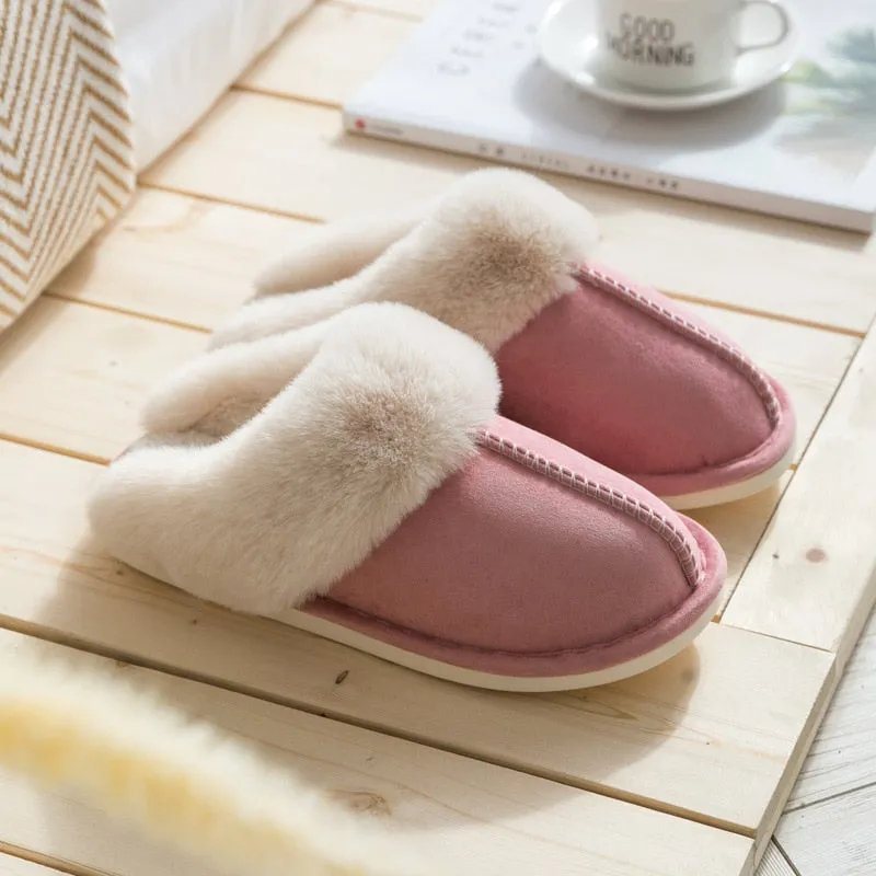 Faux Fur Slippers - Fuzzy Slippers for Women