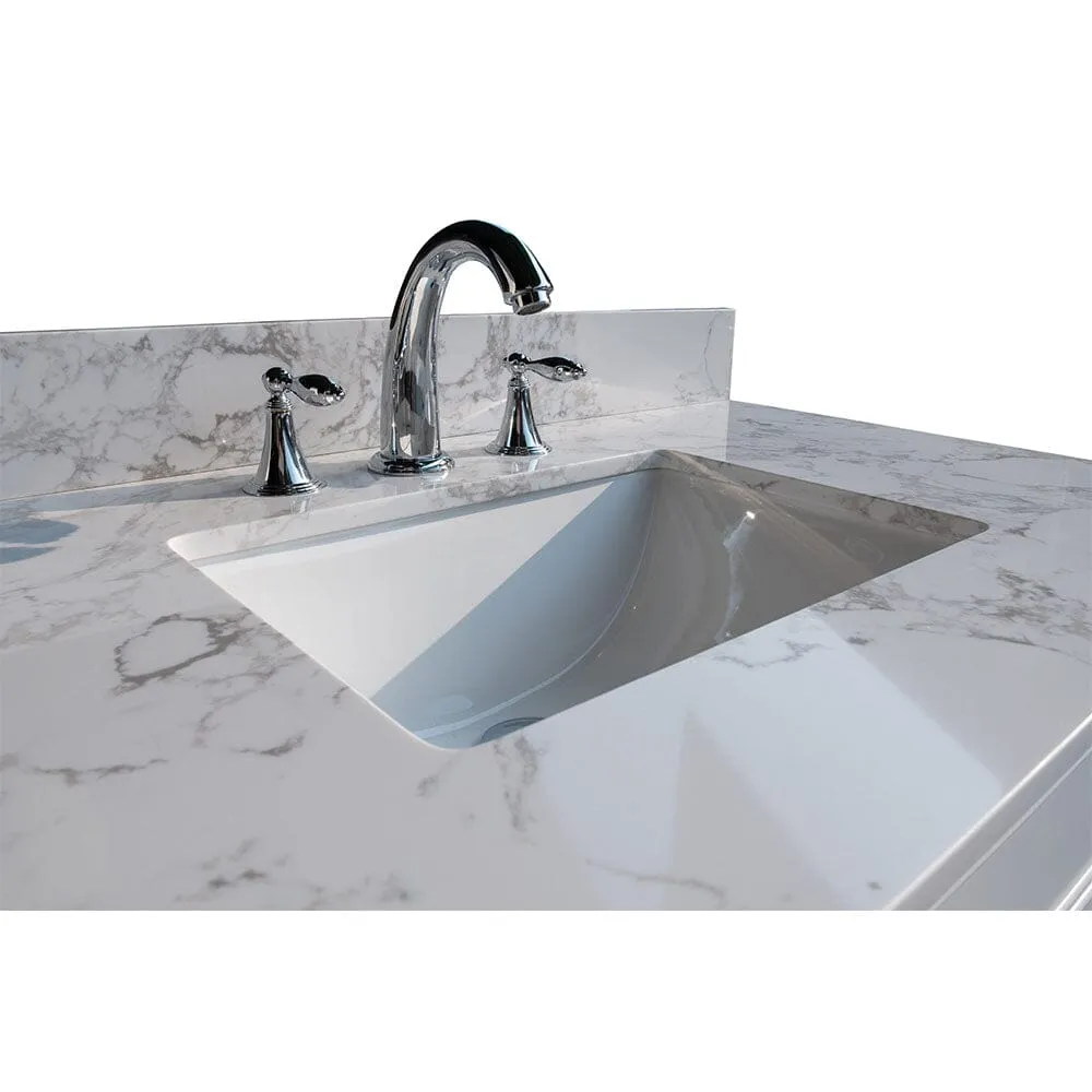 Giving Tree 43‘’x22" bathroom stone vanity top engineered stone carrara white marble color with rectangle undermount ceramic sink and 3 faucet hole with back splash