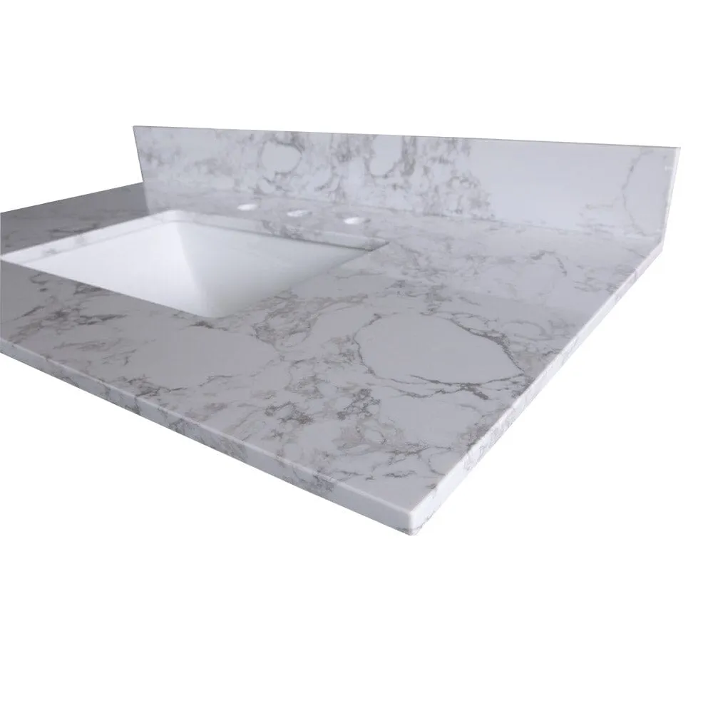 Giving Tree 43‘’x22" bathroom stone vanity top engineered stone carrara white marble color with rectangle undermount ceramic sink and 3 faucet hole with back splash