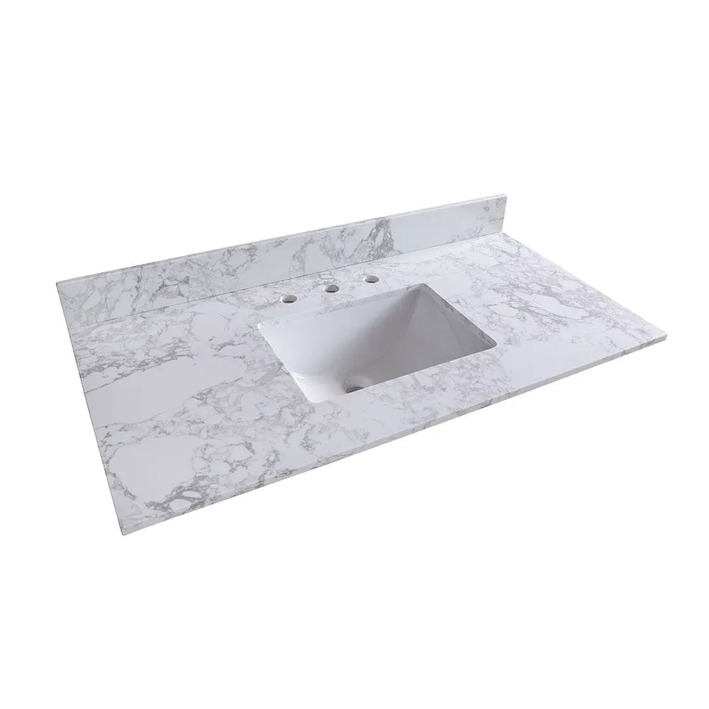 Giving Tree 43‘’x22" bathroom stone vanity top engineered stone carrara white marble color with rectangle undermount ceramic sink and 3 faucet hole with back splash