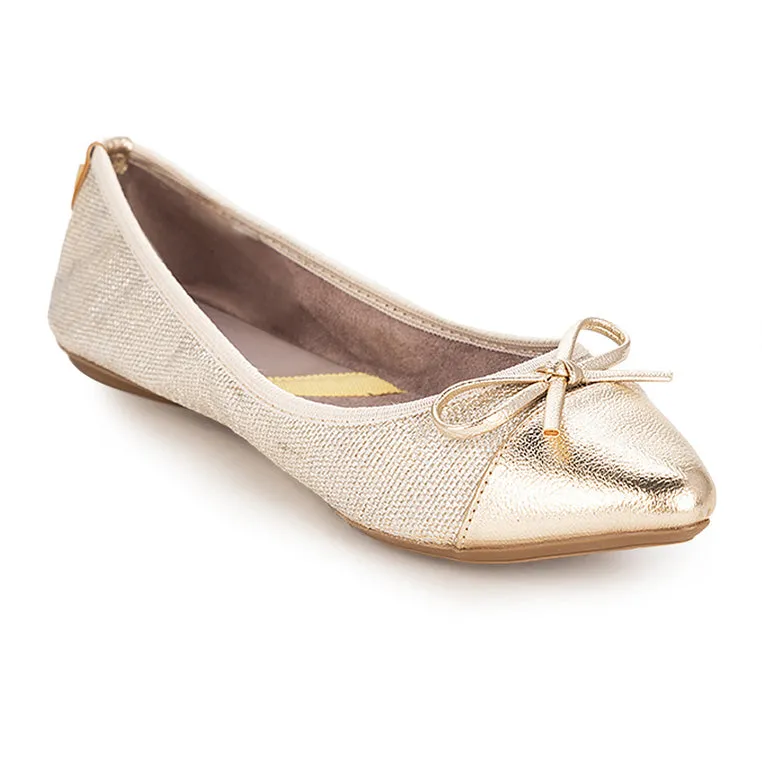 HOLLY Ballet Flat Shoes - Gold Woven