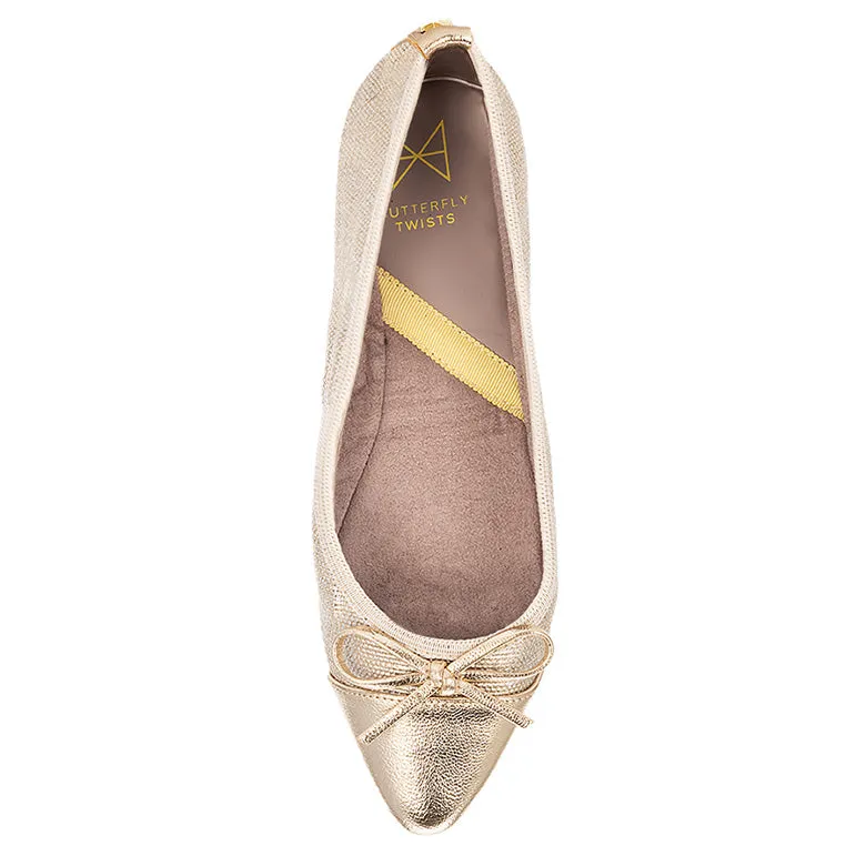 HOLLY Ballet Flat Shoes - Gold Woven