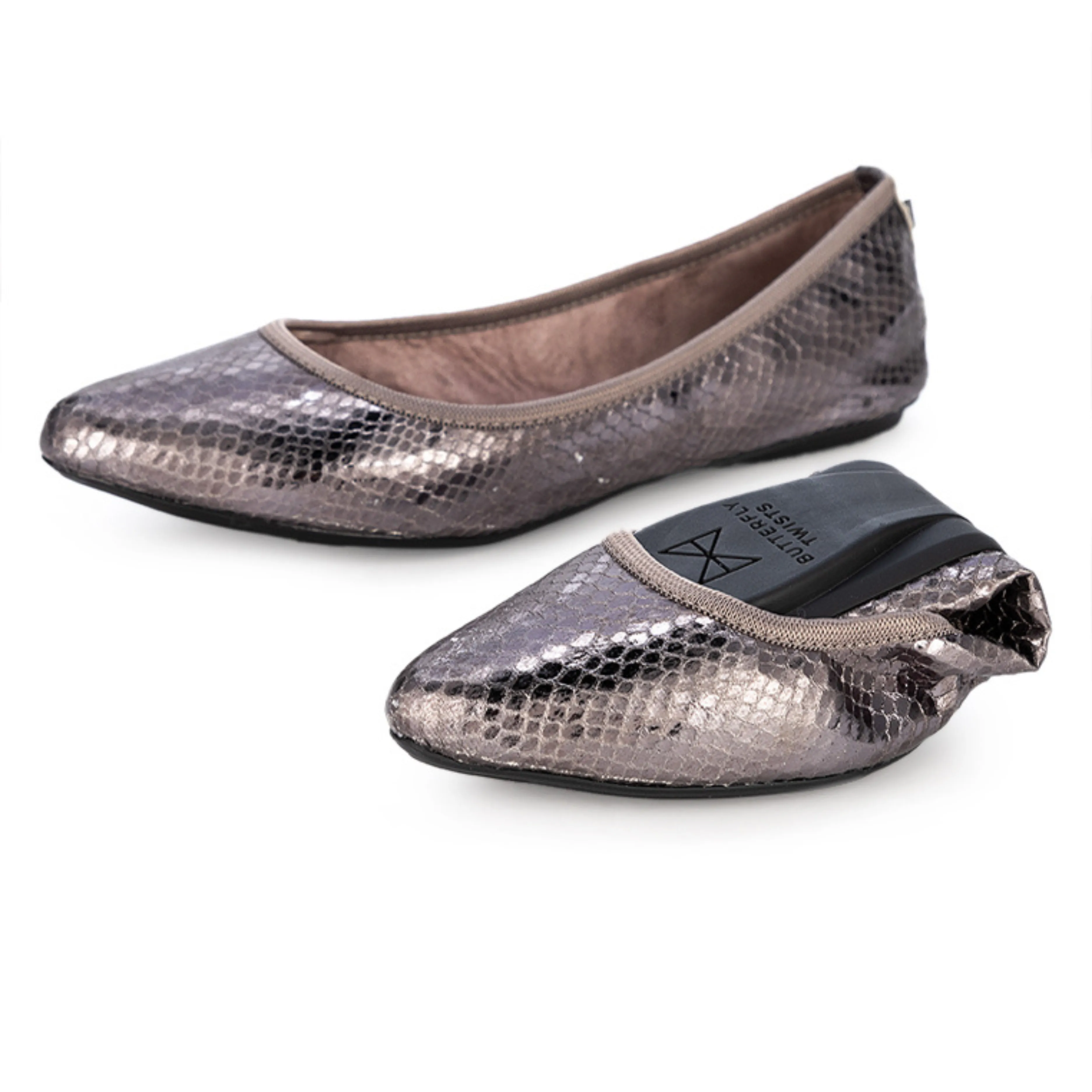 JANEY Ballet Flat Shoes - Pewter Snake