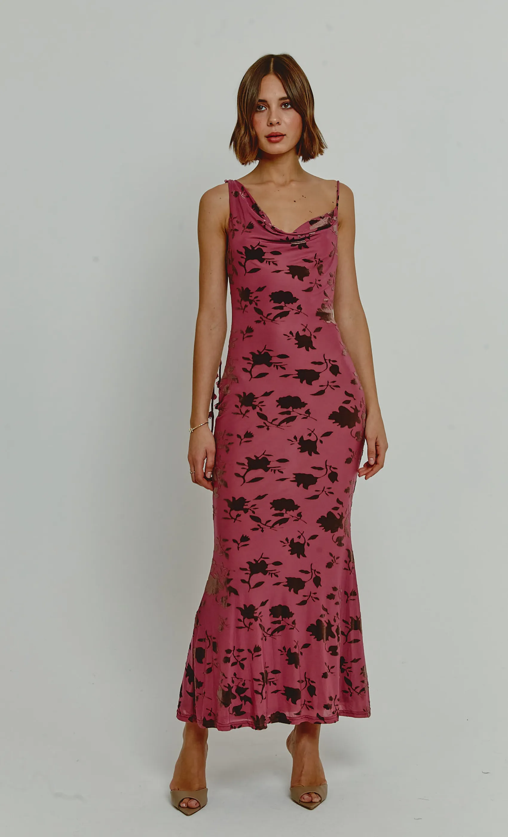 Mauve Burnt Devore Asymmetric Maxi Dress