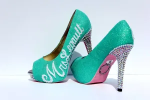 Mint & Pink Wedding Shoe with Silver Swarovski Crystals