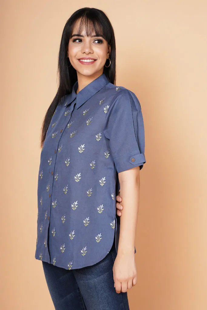 Navy Blue Embroidered Summer Shirt