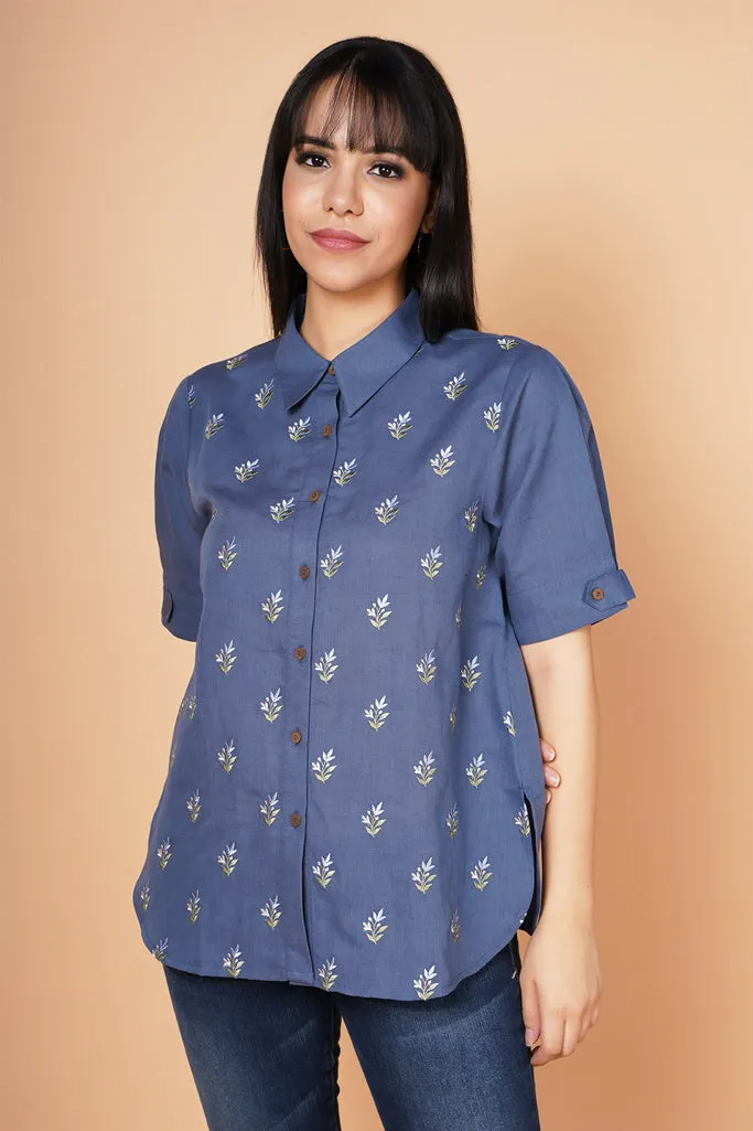 Navy Blue Embroidered Summer Shirt