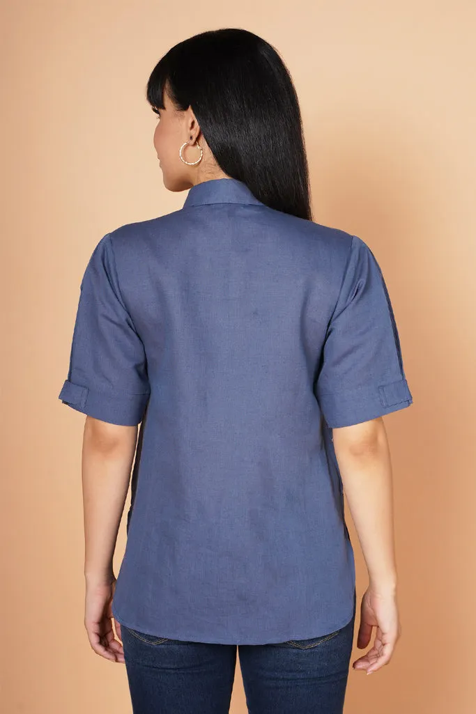 Navy Blue Embroidered Summer Shirt