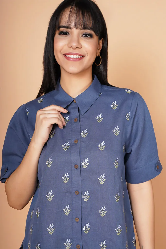 Navy Blue Embroidered Summer Shirt