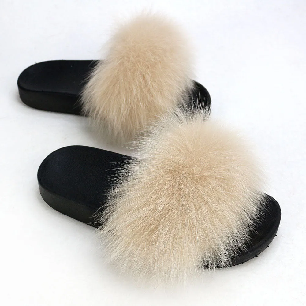 Nude Polar Fox Fur Slippers