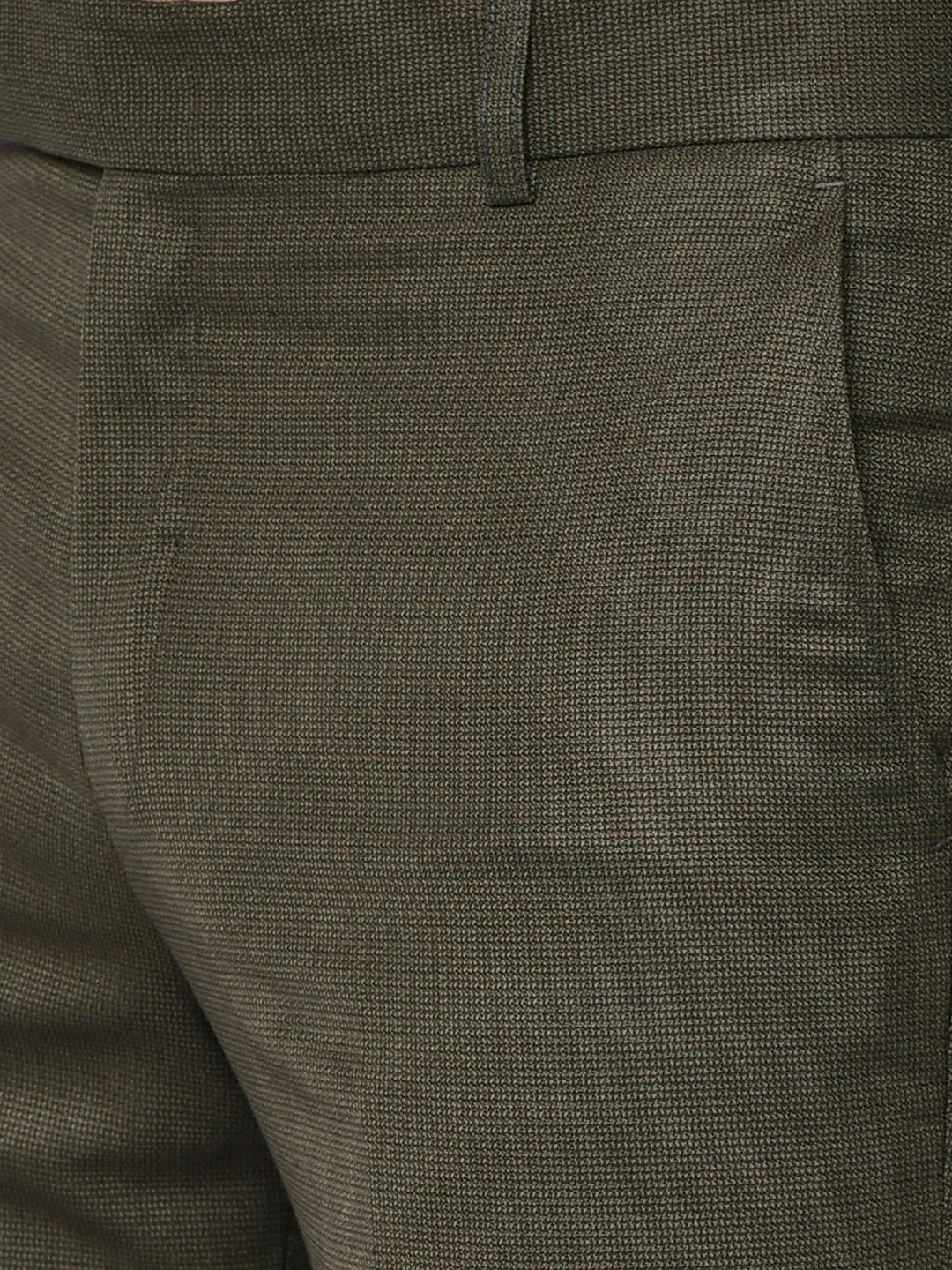 Olive Green Solid Slim Fit Formal Trouser | Greenfibre