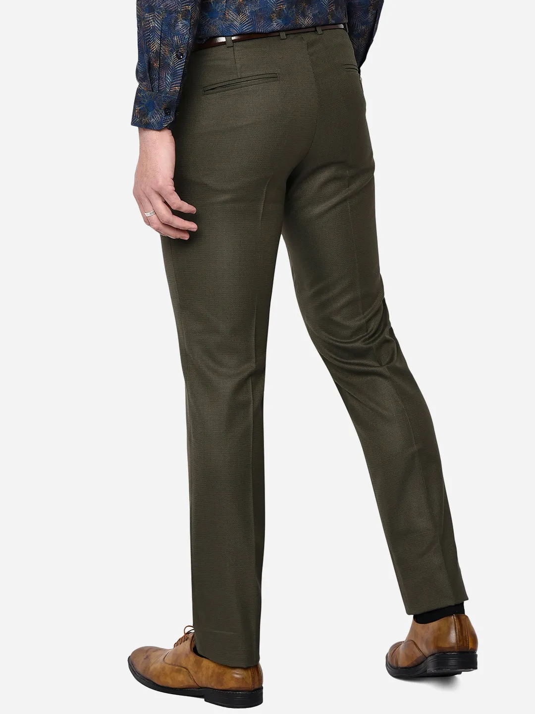 Olive Green Solid Slim Fit Formal Trouser | Greenfibre