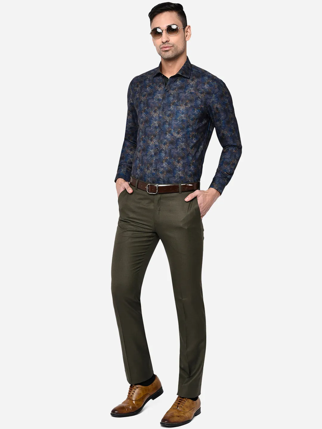 Olive Green Solid Slim Fit Formal Trouser | Greenfibre