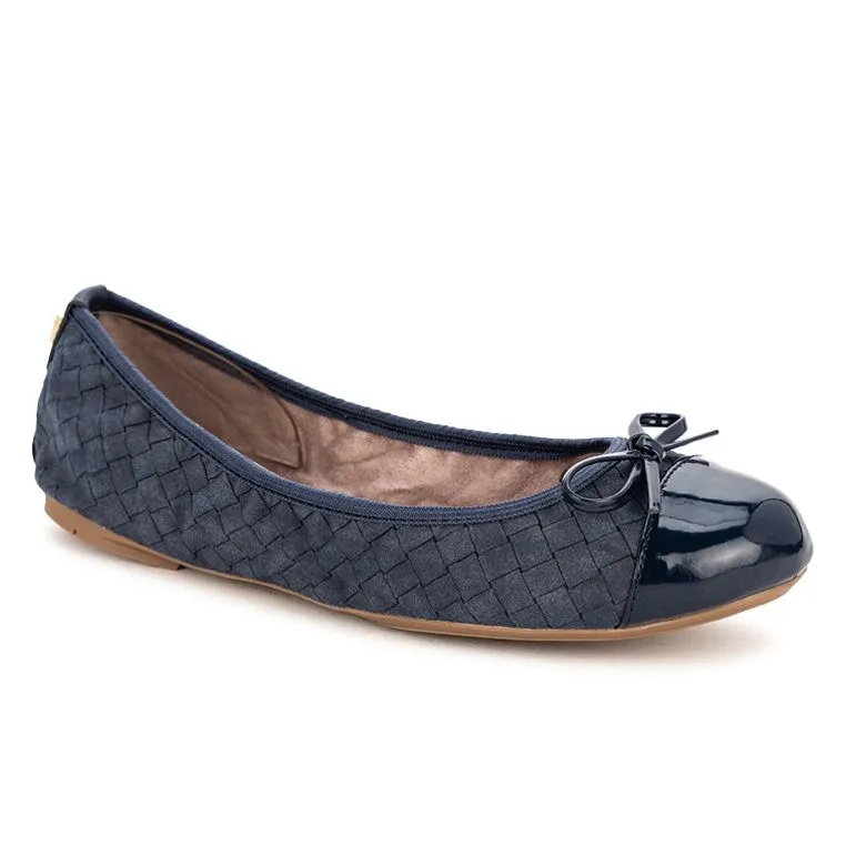 OLIVIA Ballet Flat Shoes - Navy Burnished Suede W/ Emboss