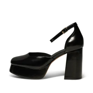 Priscilla Plateau Heel Leather - BLACK HIGH SHINE