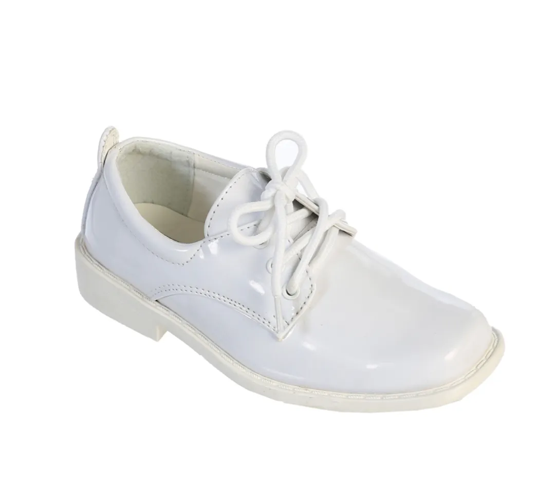 " Thomas " Kids White  Square Toe Lace  Up Tuxedo  Shoes