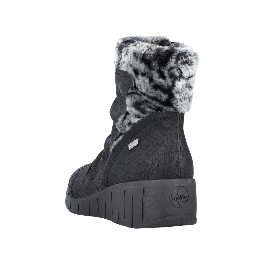 Rieker Y1361-00 Black Wedge Fur Tex Ankle Boots